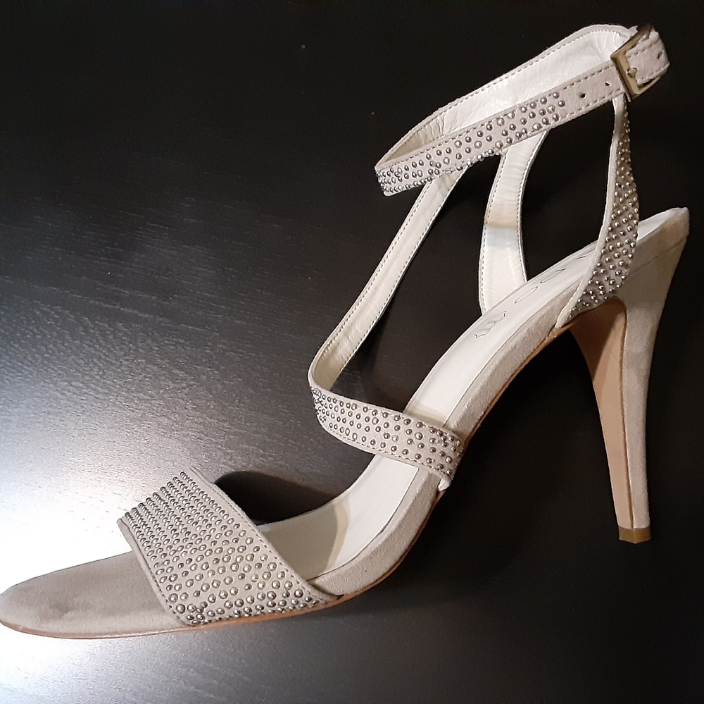 High heel sandals ankle strap gold studs size 11